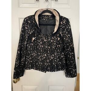 Vtg Tahari Arthur S Levine Luxe Size 10 Womens Jacket Snap Button Lace Black Tan